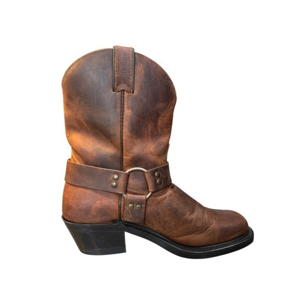 Boulet Distressed Style Brown Leather Harness Cowboy Boots Square Toe Size 9